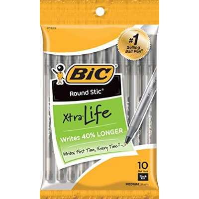 Black BIC Round Stic Xtra Life Ballpoint Pen 1.0mm 144 Count Medium Point